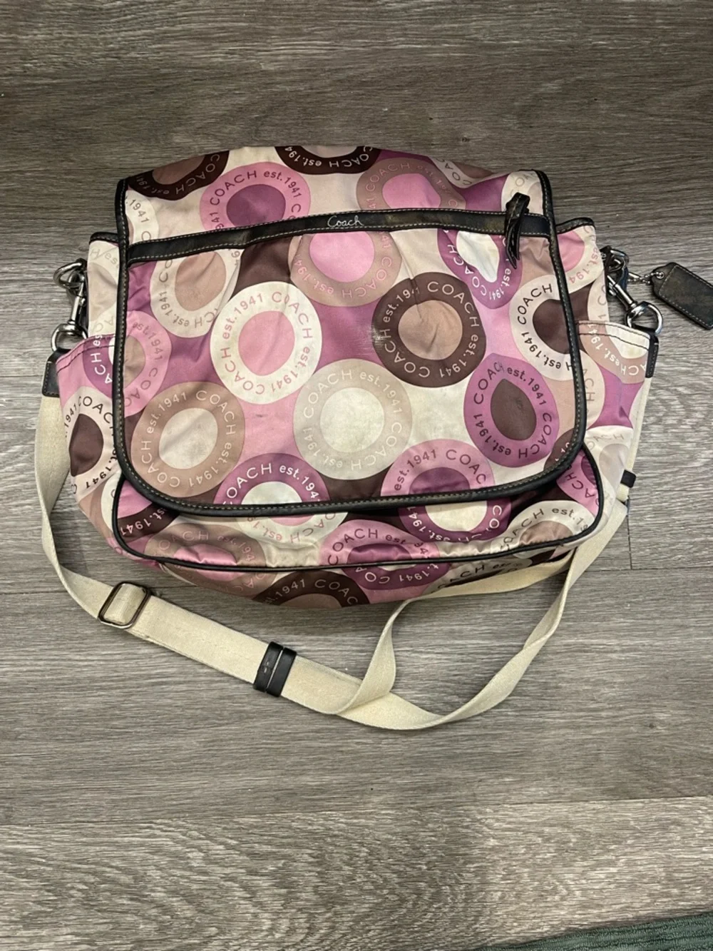 Coach Pink and Cream Crossbody with Leather Trim and Canvas Strap